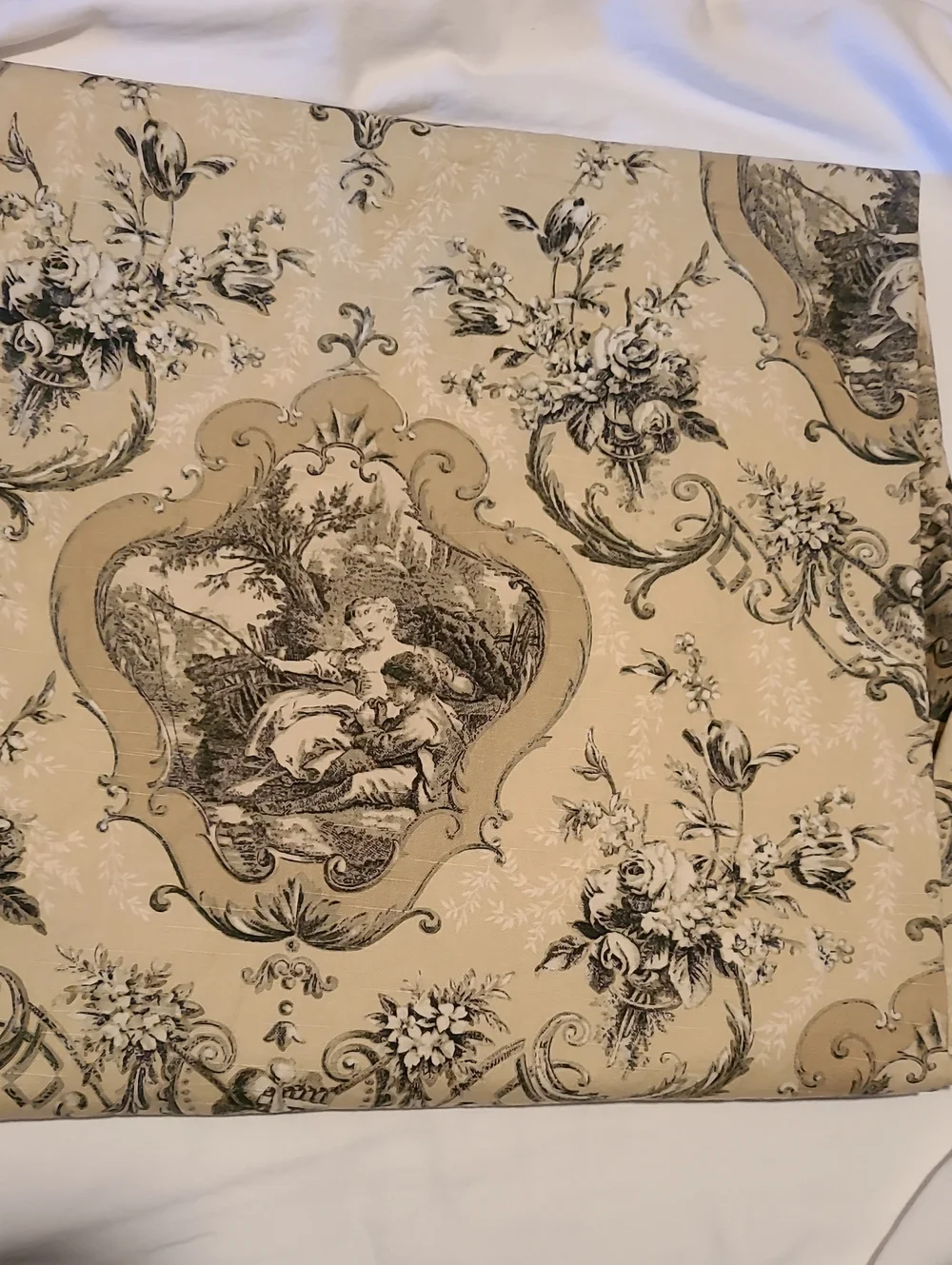 Fabric Upolstry Drapery Toile Scrolling Damask Sewing Crafts 3 Yards Cream Taupe